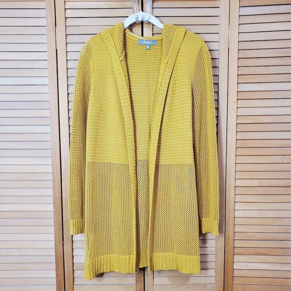 Marled Reunited Yellow Hooded Open Front Cardigan M